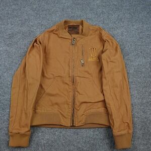 Java Monster Jacket Mens XS Brown Bomber Canvas Full Zip Embroidered Logo Lined